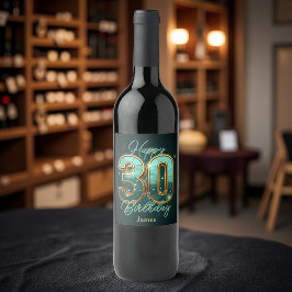 Rótulo De Garrafa De Cerveja Chic Teal Elegante e aniversário de 30 anos Metáli