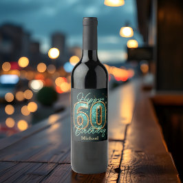 Rótulo De Garrafa De Cerveja Chic Teal Elegante e Metálico Dourado 60º aniversá