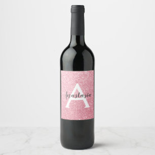 Rótulo De Garrafa De Cerveja Chic & Tendência em Glitter de Ouro Rosa Monograma