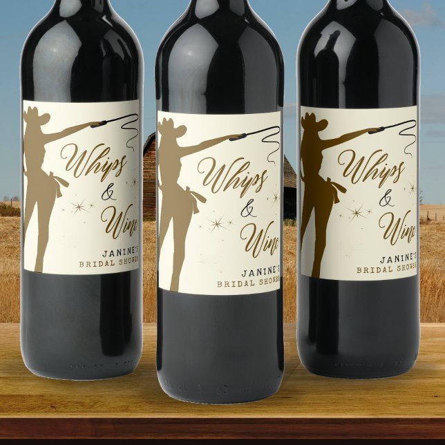 Rótulo De Garrafa De Cerveja Chicote & Vinho Chá de Noiva Cowgirl (He's Whipped Cowgirl Whip Bridal Shower Invitation
)