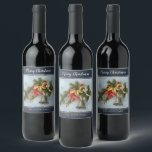 Rótulo De Garrafa De Cerveja Christmas Bell Vintage Motif personalizado<br><div class="desc">Motif Natal com Bell de um cartão postal vintage em fundo azul com saudação personalizada e nome da família.</div>