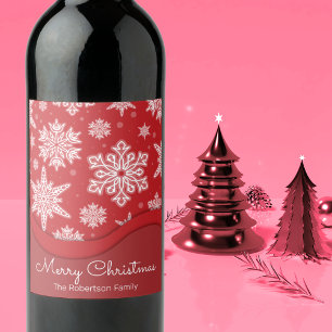 Rótulo De Garrafa De Cerveja Christmas Festive White Winter Snowflakes On A Red
