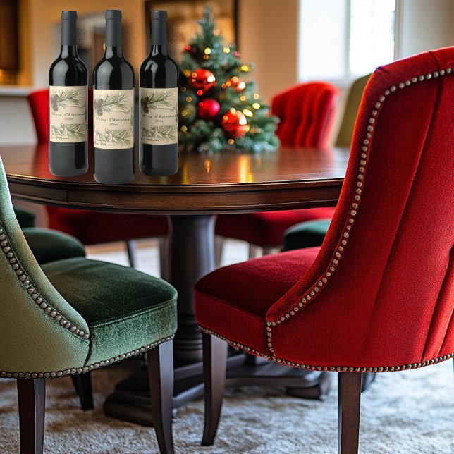 Rótulo De Garrafa De Cerveja Christmas Snowflakes Pine Cones Pine Tree Branches (Criador carregado)