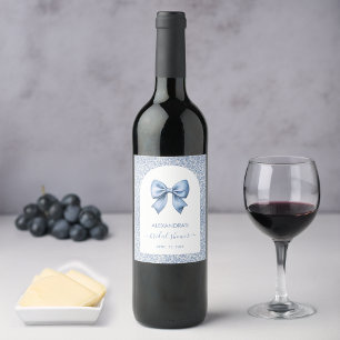 Rótulo De Garrafa De Cerveja Chuva de Arroz Arco Branco com Laço Azul Padrão Fl