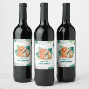Rótulo De Garrafa De Cerveja Chuva de Bebê Dinossauro Eclodindo Flor Tropical