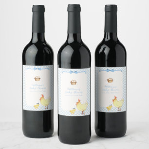 Rótulo De Garrafa De Cerveja Chuva de Bebê Menino Fazendinha Xadrez Azul