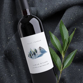 Rótulo De Garrafa De Cerveja Chuva de Bebê Montanha Floresta de Pinheiro Azul V