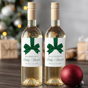 Rótulo De Garrafa De Cerveja Chuva de Bebê Natal com Laço Verde Elegante
