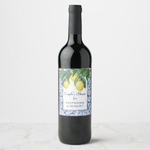 Rótulo De Garrafa De Cerveja Chuva de Casal Elegante Aquarela Limão com Shibori