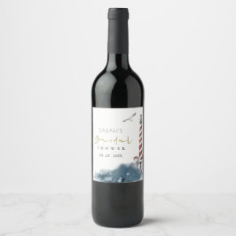 RÓTULO DE GARRAFA DE CERVEJA CHUVA DE NOIVA FAROL MAR AZUL CREPÚSCULO VERMELHO