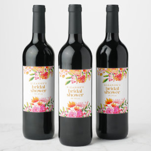 Rótulo De Garrafa De Cerveja Chuva de Noiva Flor de Aquarela Laranja Rosa Moder