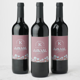 Rótulo De Garrafa De Cerveja Chuva de Noiva Floral em Aquarela Azul Vintage