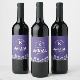 Rótulo De Garrafa De Cerveja Chuva de Noiva Floral em Aquarela Azul Vintage
