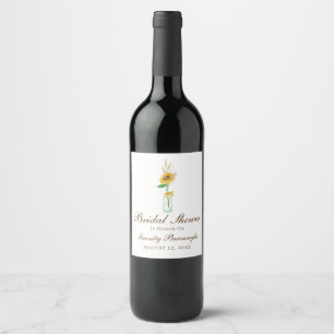 Rótulo De Garrafa De Cerveja Chuva de Noiva Floral Rústica de Girassóis
