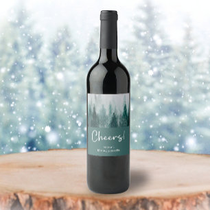 Rótulo De Garrafa De Cerveja Chuva de Noiva Floresta de Pinheiros Aquarela Verd