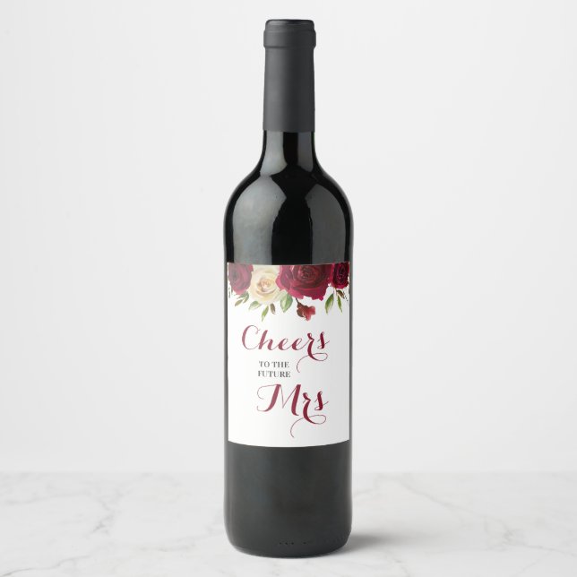 Rótulo De Garrafa De Cerveja Chuva de Noiva Marsala Burgundy Floral Batom (Frente)