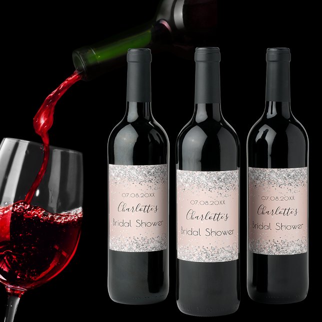 Rótulo De Garrafa De Cerveja Chuva de noiva rosa dourado prata nome (Criador carregado)