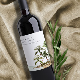 Rótulo De Garrafa De Cerveja Chuva de Noiva Rústica de Praia com Palmeira Tropi