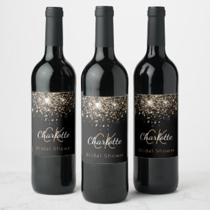 Rótulo De Garrafa De Cerveja Chuva de Presentes de Noiva preto dourado brilho m