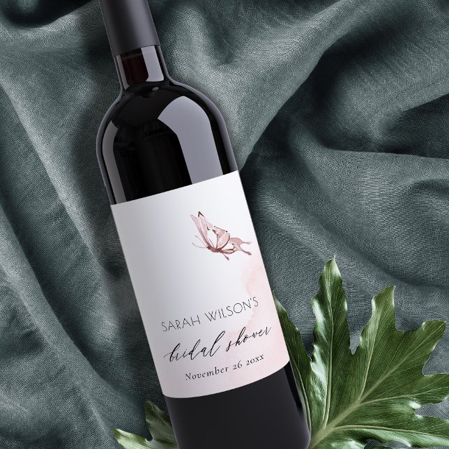 Rótulo De Garrafa De Cerveja CHUVEIRO DE NOIVA BORBOLETA Aquarela ROSADO FOFO (Criador carregado)