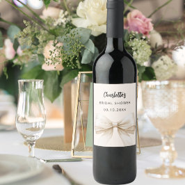 Rótulo De Garrafa De Cerveja Chuveiro de Noiva elegante laço bege creme