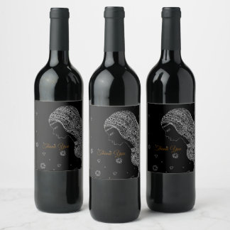 Rótulo De Garrafa De Cerveja Chuveiro de Noiva Elegante Preto e Branco Obrigado