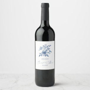 Rótulo De Garrafa De Cerveja Chuveiro de Noiva Floral Chinoiserie Azul