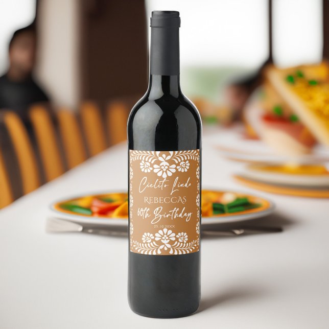 Rótulo De Garrafa De Cerveja Cielito lindo terracotta mexicano 60 anos (Cielito lindo terracotta Mexican 60th birthday party personalized Wine Label fiesta Mexicana labels)