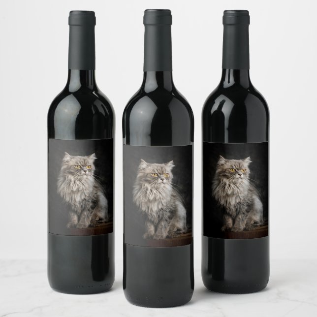 Rótulo De Garrafa De Cerveja Cinza Fluffy Cat (Garrafas)