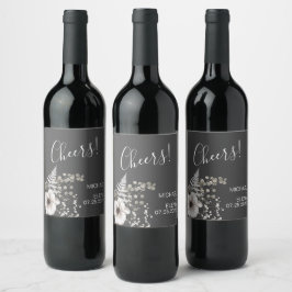 Rótulo De Garrafa De Cerveja Cinzas Escuras e Casamento Floral Branco