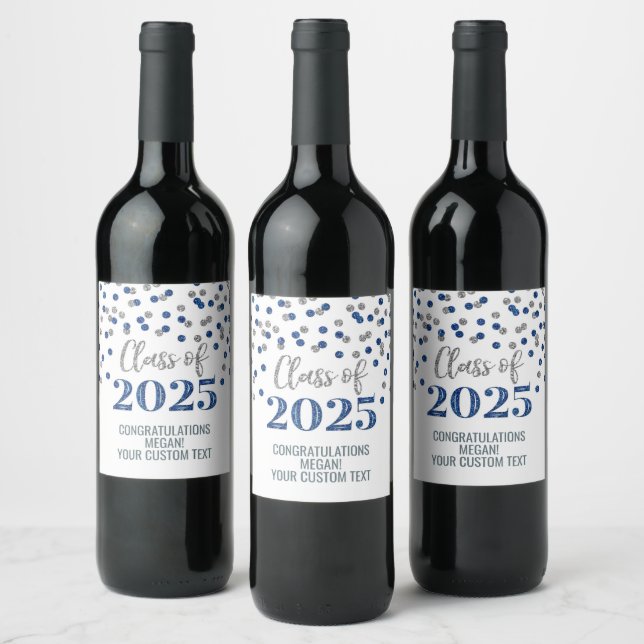 Rótulo De Garrafa De Cerveja Classe de Brilho Azul Prateado de Graduação 2025 (Garrafas)