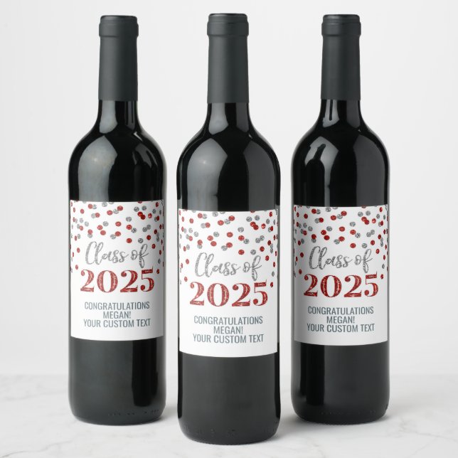 Rótulo De Garrafa De Cerveja Classe Silver Red Glitter de Graduação 2025 (Garrafas)