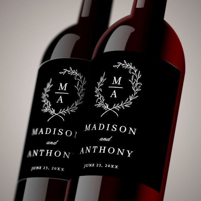 Rótulo De Garrafa De Cerveja Classic Black Simple Elegant Monogram Wedding (Criador carregado)