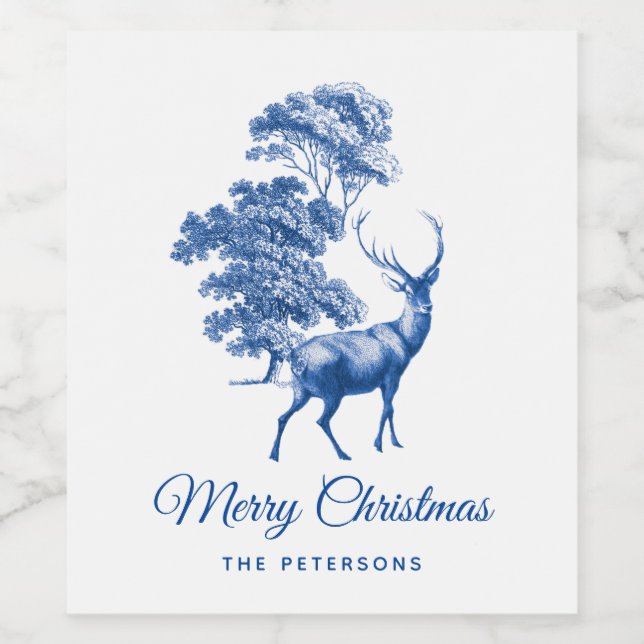 Rótulo De Garrafa De Cerveja Clássico Elegante Blue Toile Deer na Floresta (Rótulo Único)