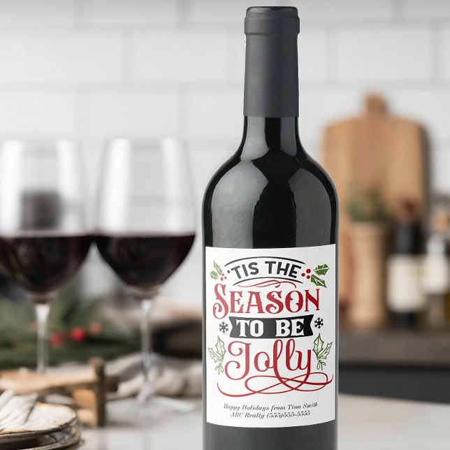 Rótulo De Garrafa De Cerveja Cliente do Jolly Holiday Personalizado Natal (Personalized Christmas Wine Label for Customer Gifts)