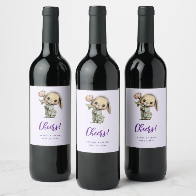 Rótulo De Garrafa De Cerveja Coelho Fofo Segurando uma Tulipa Comemorando (Garrafas)
