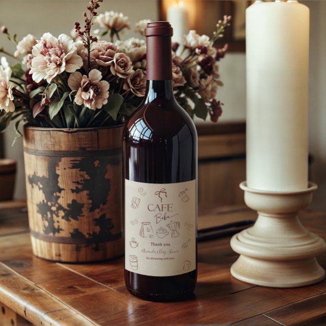 Rótulo De Garrafa De Cerveja Coffee Theme Beige Cafe Bebe Brewing Baby Shower (Criador carregado)