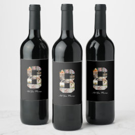 Rótulo De Garrafa De Cerveja Colagem de Fotografias do Número 8 Preto e Branco