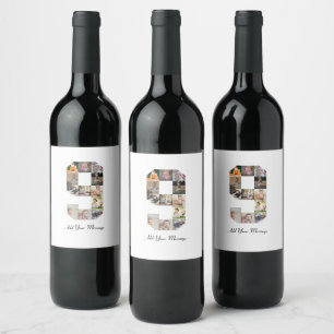 Rótulo De Garrafa De Cerveja Colagem de Fotografias do Número 9 Preto e Branco