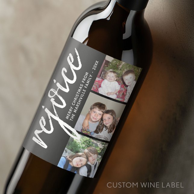 Rótulo De Garrafa De Cerveja Colagem de Fotos - Alegria Moderna de Férias - (Custom Wine Bottle Label - Personalize a Sticker for a fun gift or memento)