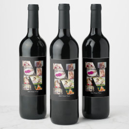 Rótulo De Garrafa De Cerveja Colagem de Fotos com Letra N em Preto e Branco