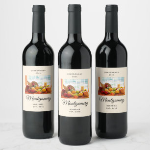 Rótulo De Garrafa De Cerveja Colheita de Mesa de Ação de Graças Cornucópia Vinh