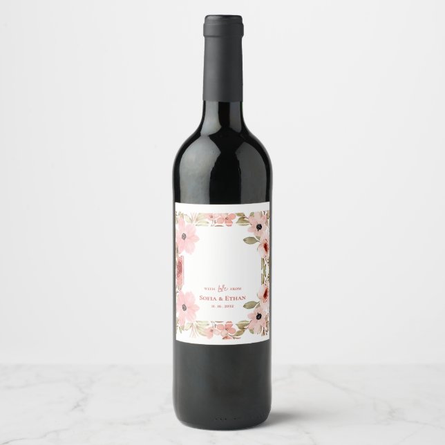 Rótulo De Garrafa De Cerveja “Com Amor De” Rosa Floral Casamento (Frente)
