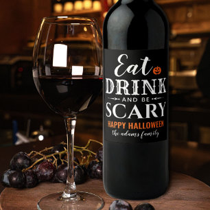 Rótulo De Garrafa De Cerveja Coma, Beba e Seja Assustador no Halloween Negro Mo