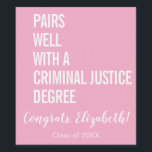 Rótulo De Garrafa De Cerveja Combina Bem Com um Graduado em Justiça Criminal<br><div class="desc">Brindemos a você, graduado em justiça criminal! Estamos celebrando sua conquista impressionante com uma garrafa especial de vinho que apresenta um rótulo personalizado e engraçado. O design mostra um fundo rosa corado com um texto branco marcante que diz: "Combina bem com um diploma em Justiça Criminal". Abaixo, "Parabéns, [Nome]!" é...</div>