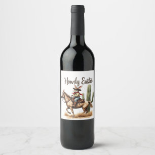 Rótulo De Garrafa De Cerveja Como Coelhinho da Páscoa cavalgando um cowboy equi