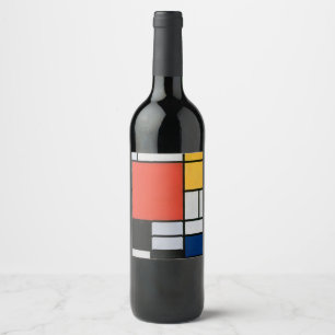 Rótulo De Garrafa De Cerveja Composição de Piet Mondrian Vermelho Amarelo Azul