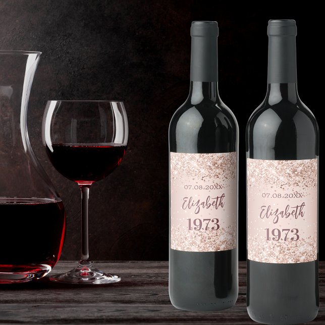 Rótulo De Garrafa De Cerveja confete rosa de ouro do ano festa de aniversário (Criador carregado)