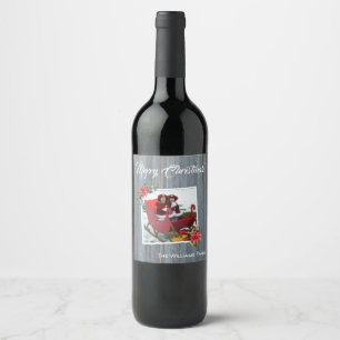 Rótulo De Garrafa De Cerveja Conselho Rustic Barn e Poinsettia ~ Foto da Famíl