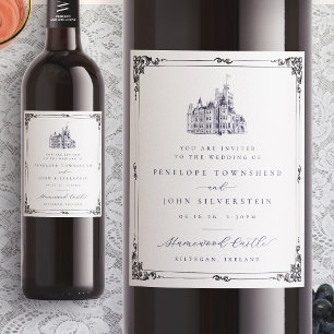 Rótulo De Garrafa De Cerveja Convite de Casamento Borda Ilustração Castelo